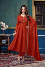 Women Ethnic Motifs Embroidered Panelled Thread Work Kurta with Trousers & With Dupatta