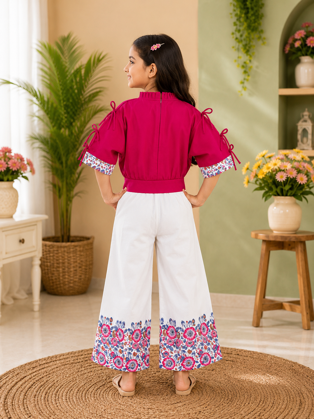 Floral Charm Pink Top & Palazzo Set