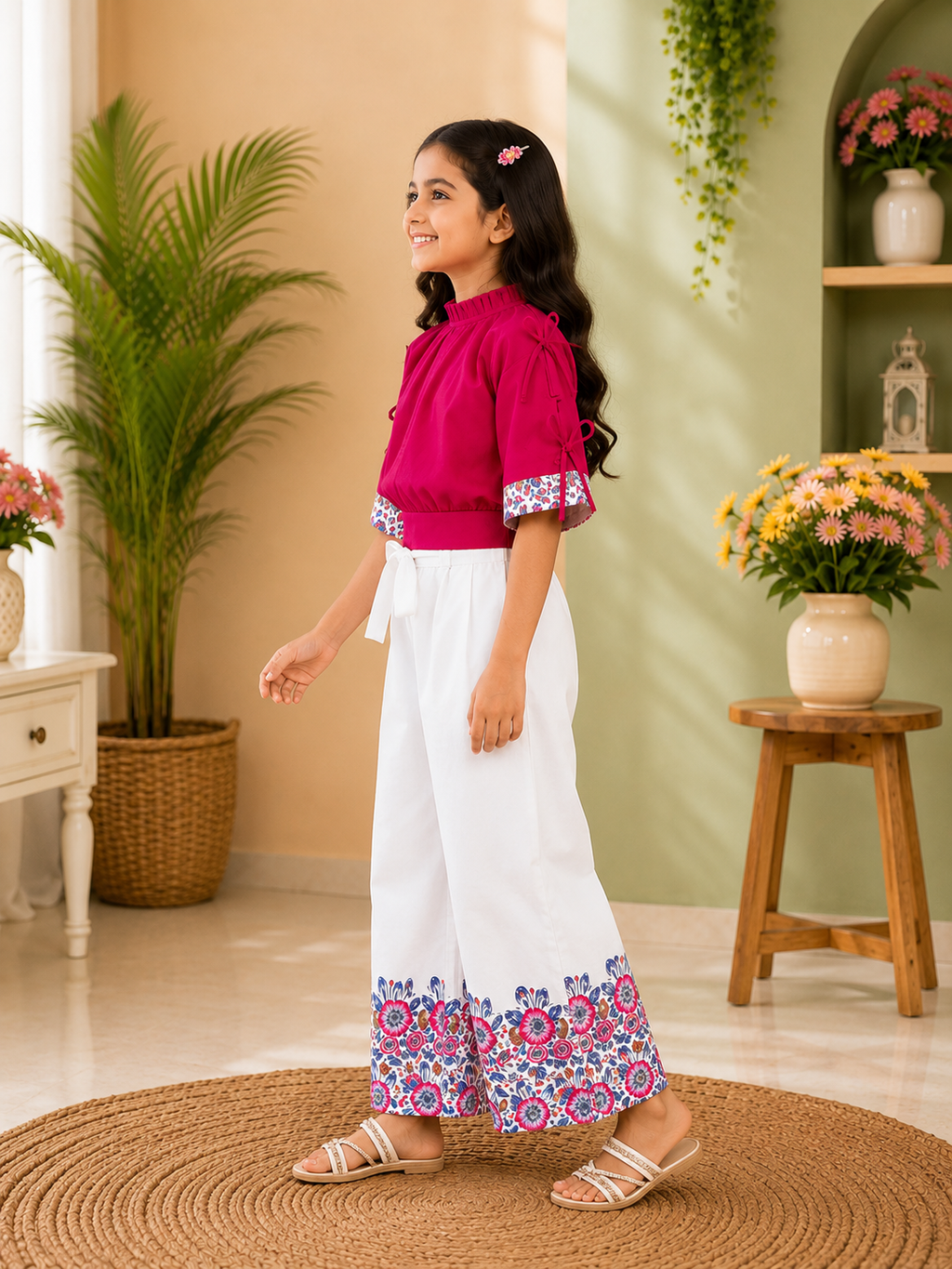 Floral Charm Pink Top & Palazzo Set