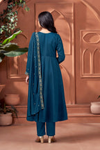 Women Ethnic Motifs Embroidered Panelled Thread Work Kurta with Trousers & With Dupatta