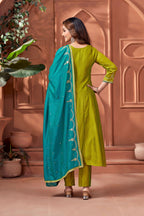 Women Designer Embroidered Anarkali Set with Pant and Printed Dupatta