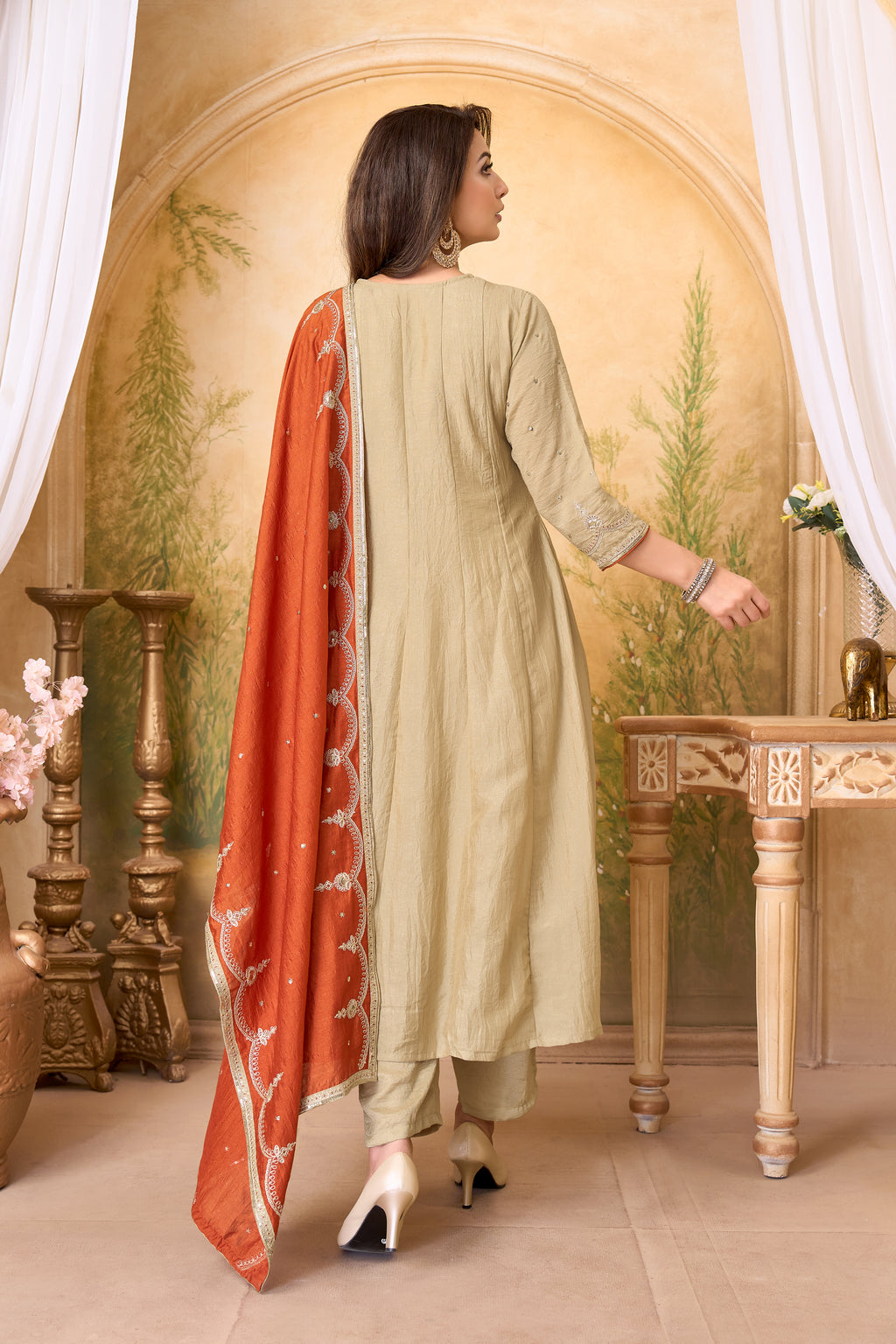 Women Designer Embroidered Anarkali Set with Pant and Printed Dupatta