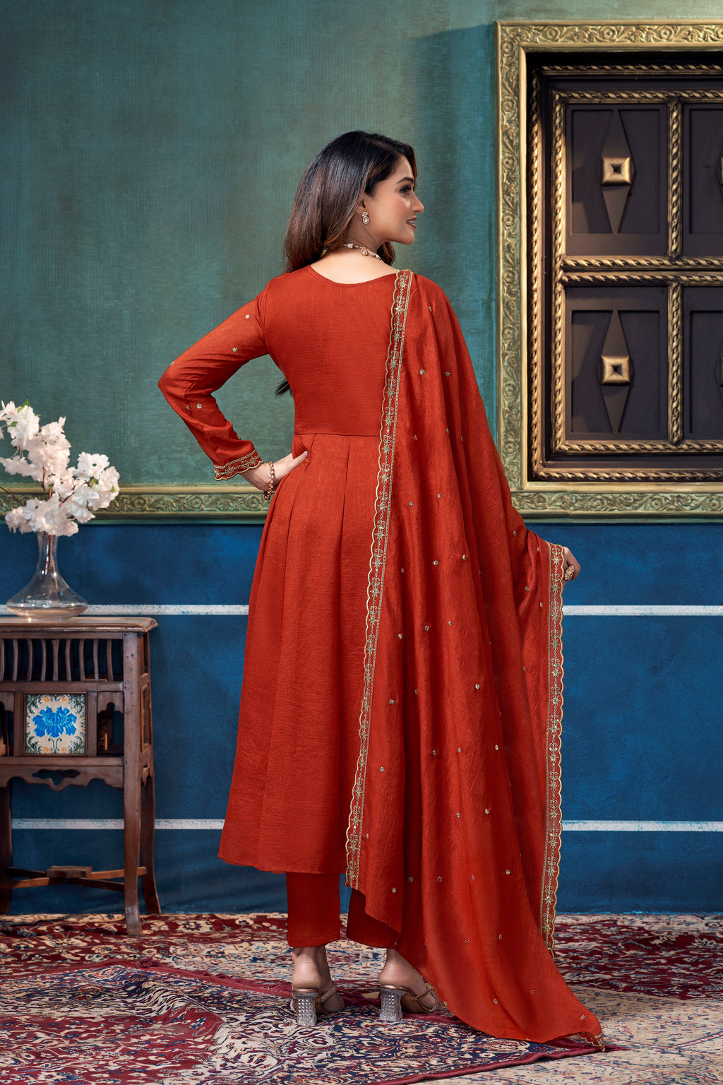Women Ethnic Motifs Embroidered Panelled Thread Work Kurta with Trousers & With Dupatta