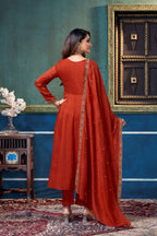 Women Ethnic Motifs Embroidered Panelled Thread Work Kurta with Trousers & With Dupatta