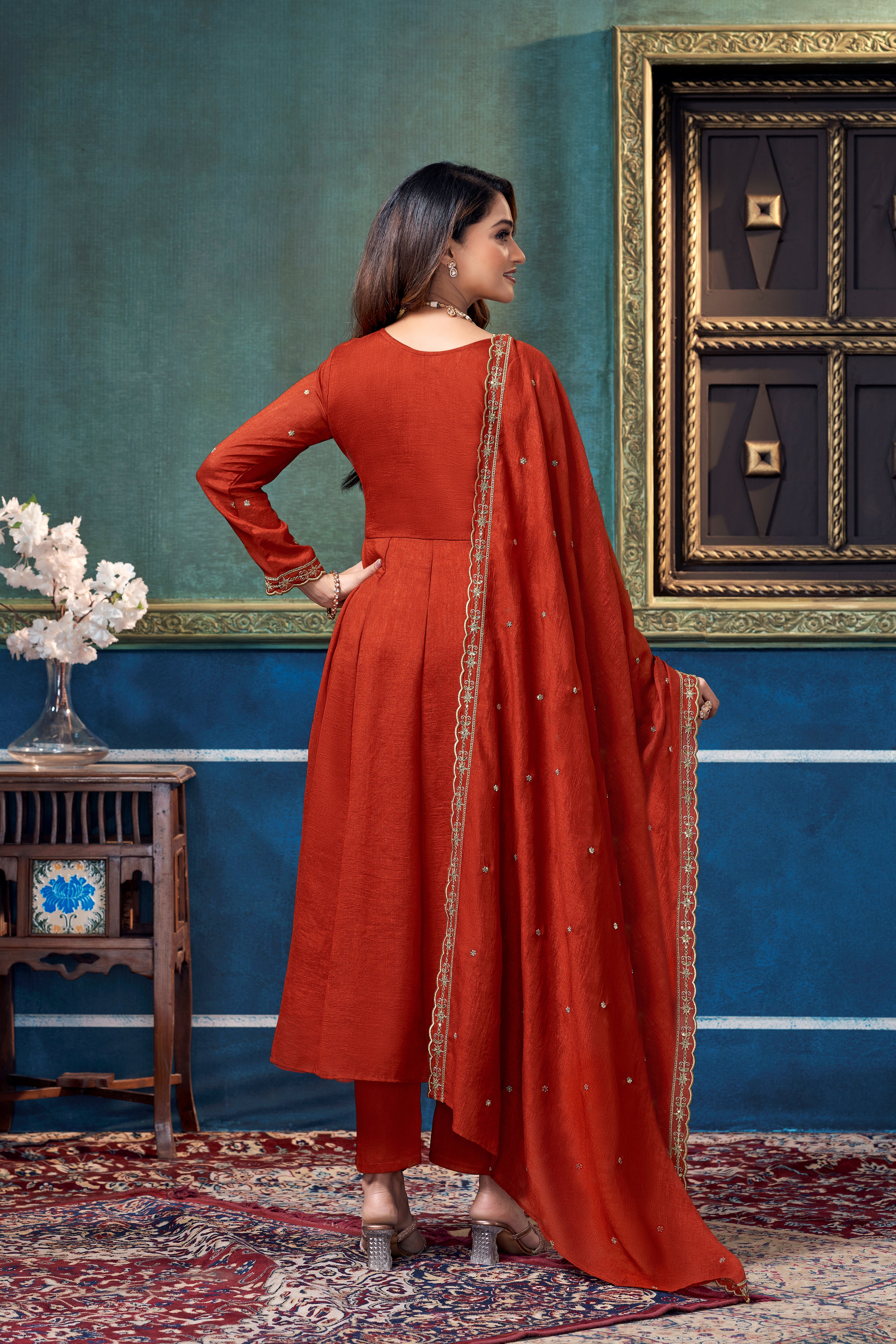 Women Ethnic Motifs Embroidered Panelled Thread Work Kurta with Trousers & With Dupatta