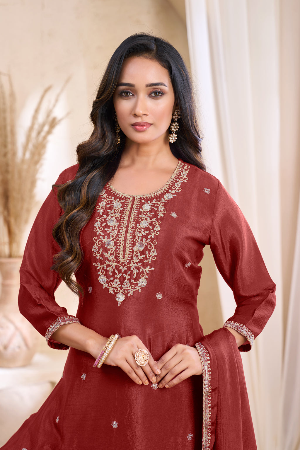 Women Silk Blend Anarkali Kurta Set with Dupatta