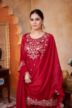 Women Designer Embroidered Kurti Set with Pant and Embroidered Dupatta