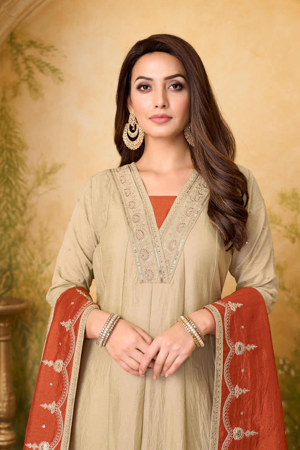 Women Designer Embroidered Anarkali Set with Pant and Printed Dupatta