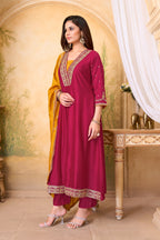 Women Designer Embroidered Anarkali Set with Pant and Printed Dupatta
