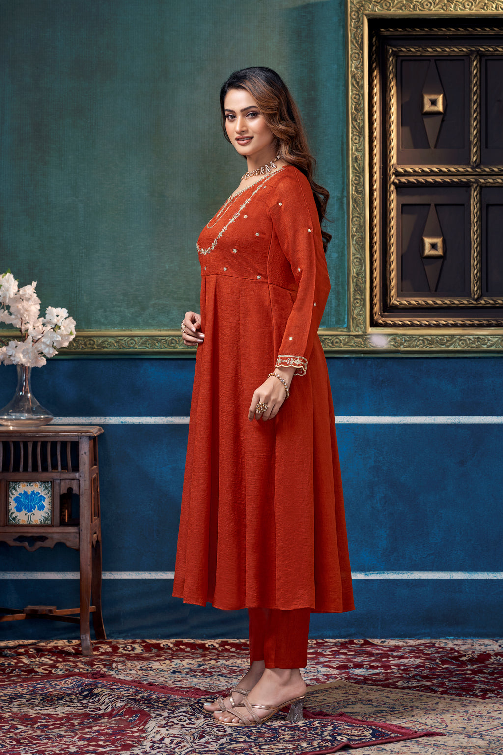 Women Ethnic Motifs Embroidered Panelled Thread Work Kurta with Trousers & With Dupatta