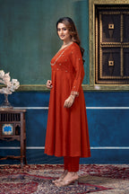 Women Ethnic Motifs Embroidered Panelled Thread Work Kurta with Trousers & With Dupatta