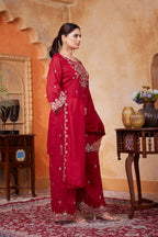 Women Designer Embroidered Kurti Set with Pant and Embroidered Dupatta