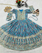 Girls Chinon Silk Digital Print Gown with Dupatta