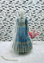 Girls Chinon Silk Digital Print Gown with Dupatta