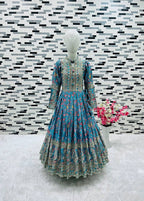 Girls Chinon Silk Digital Print Gown with Dupatta