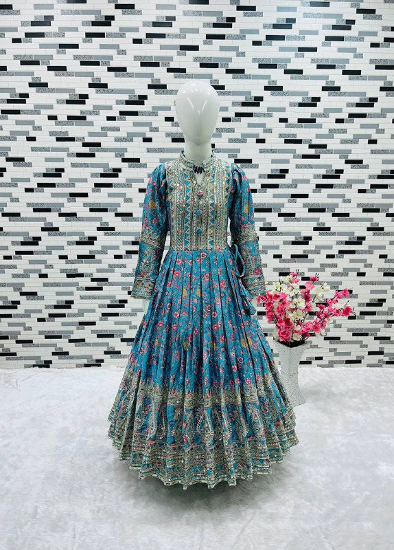 Girls Chinon Silk Digital Print Gown with Dupatta