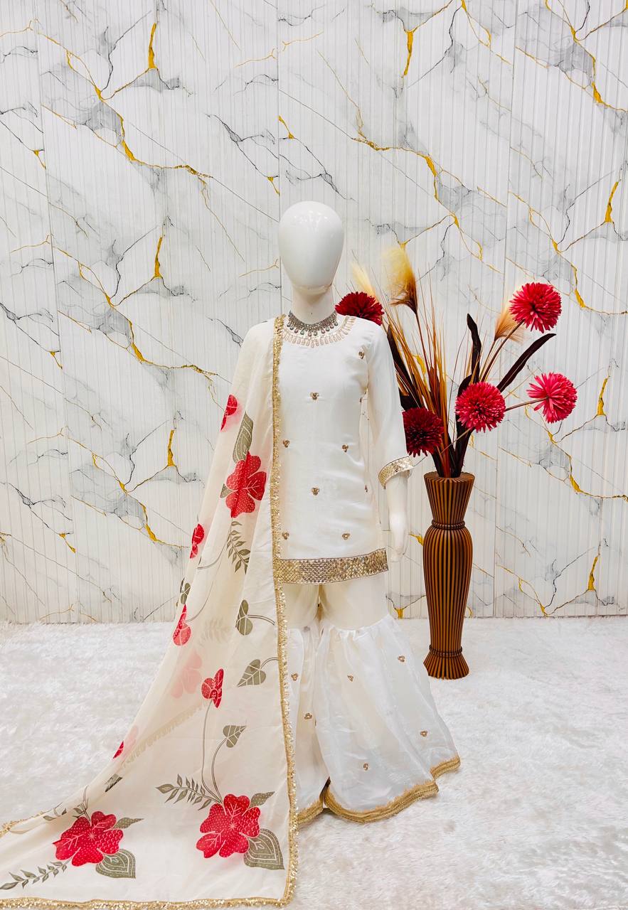 Girls Silk Sharara Set with Dupatta – Embroidered Party Wear