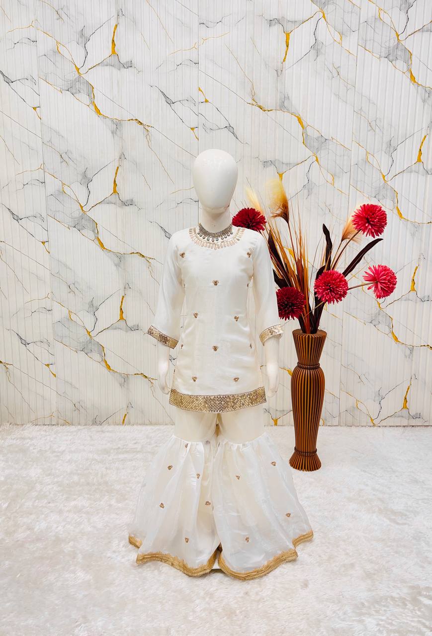 Girls Silk Sharara Set with Dupatta – Embroidered Party Wear
