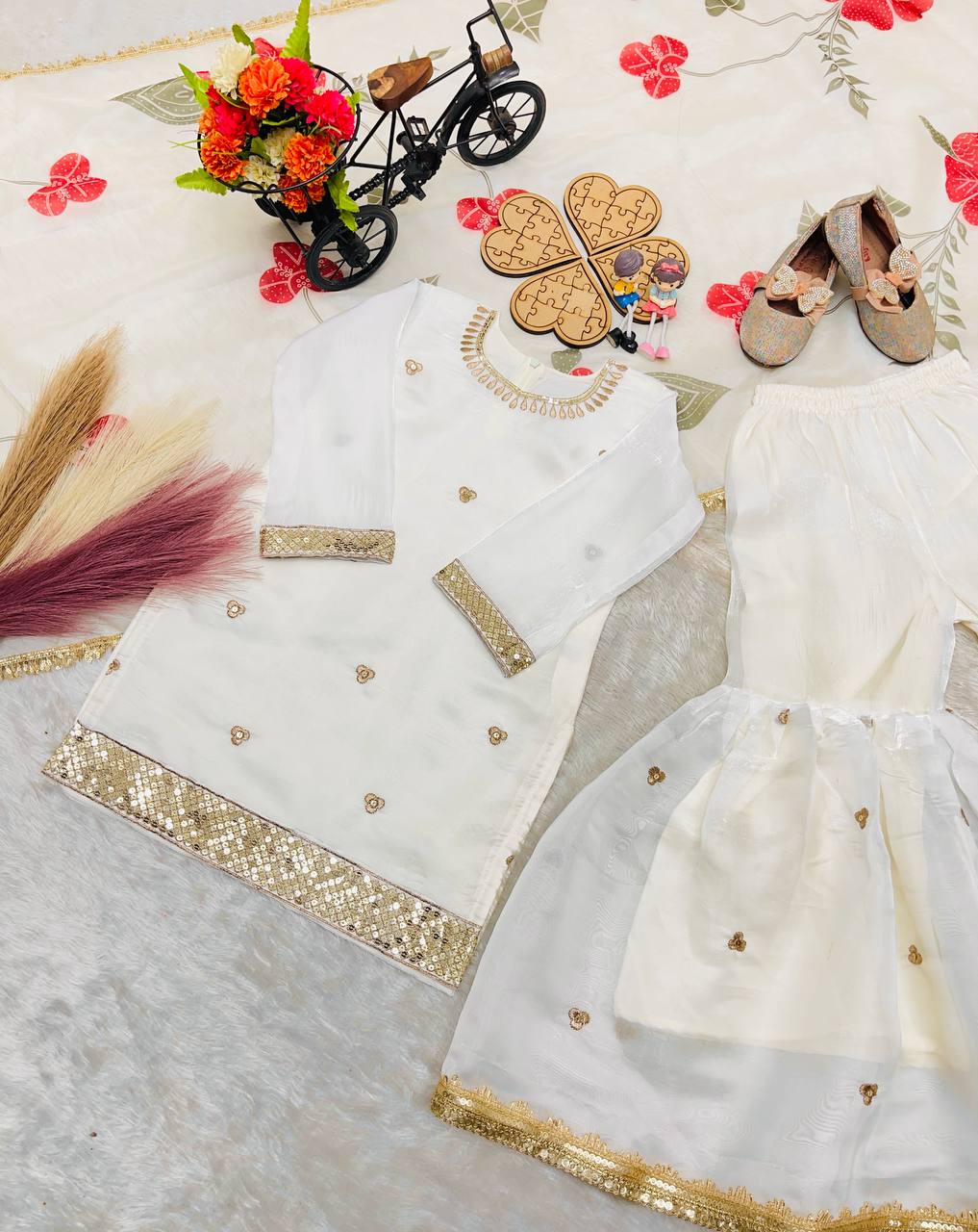Girls Silk Sharara Set with Dupatta – Embroidered Party Wear