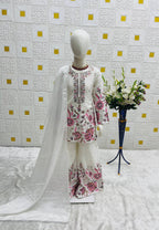 Girls Designer Chinon Silk Sharara Set with Dupatta – Embroidered Party Wear