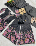 Girls Designer Chinon Silk Sharara Set with Dupatta – Embroidered Party Wear