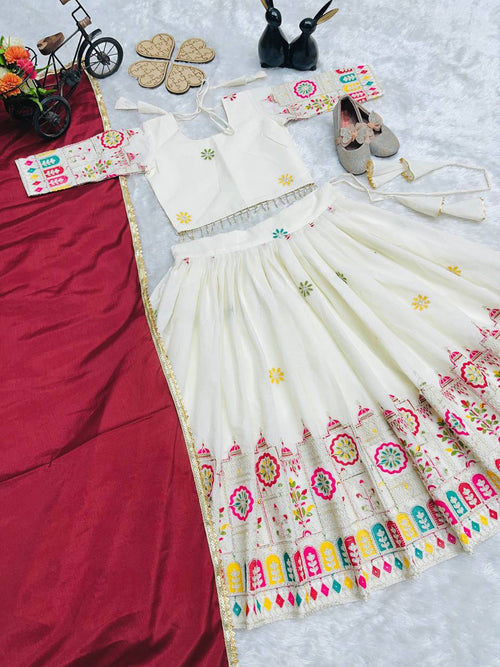 Girls Cotton Lehenga Choli with Dupatta – Embroidered Kids Ethnic Wear
