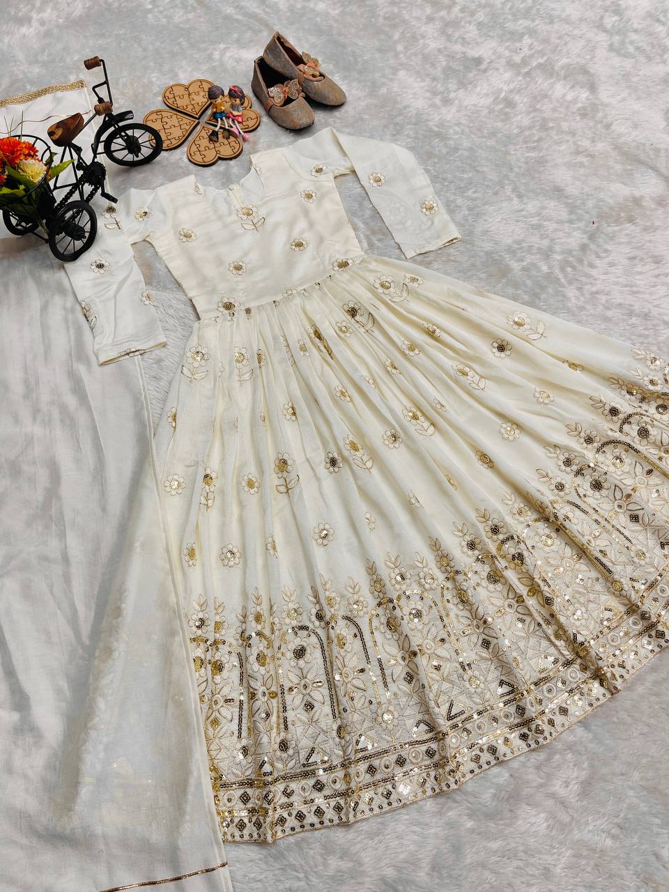 Girls Embroidered Party Wear Gown with Dupatta