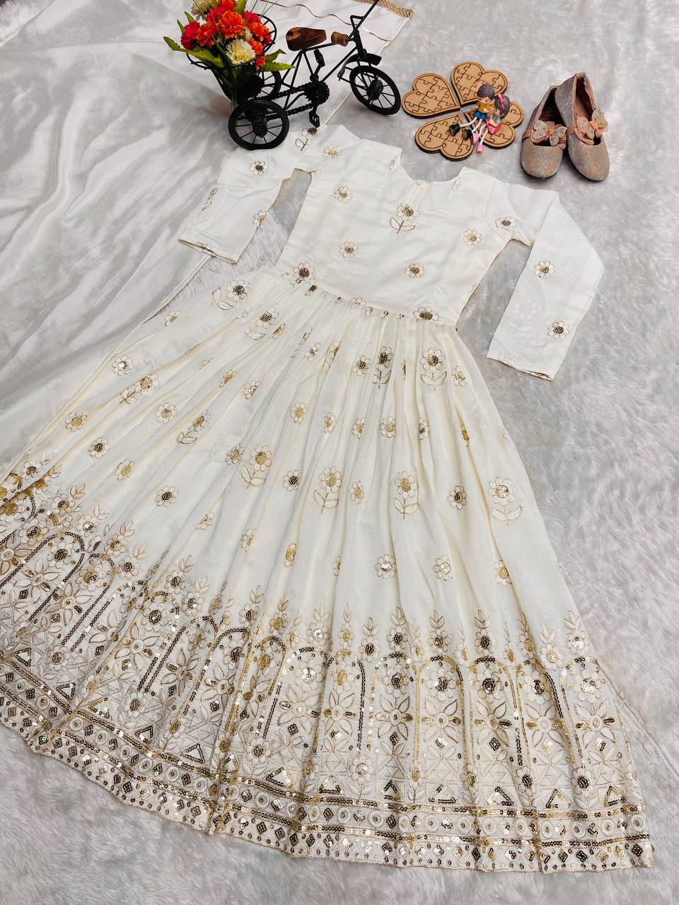 Girls Embroidered Party Wear Gown with Dupatta