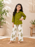 Mul Chanderi Shirt with Printed Wide-Leg Pants for Kids Girls