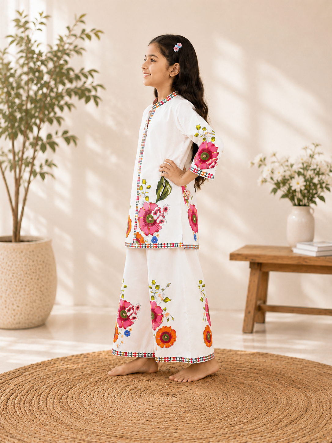 Girls Floral Printed Cord Set in Imported Fusigam Fabric