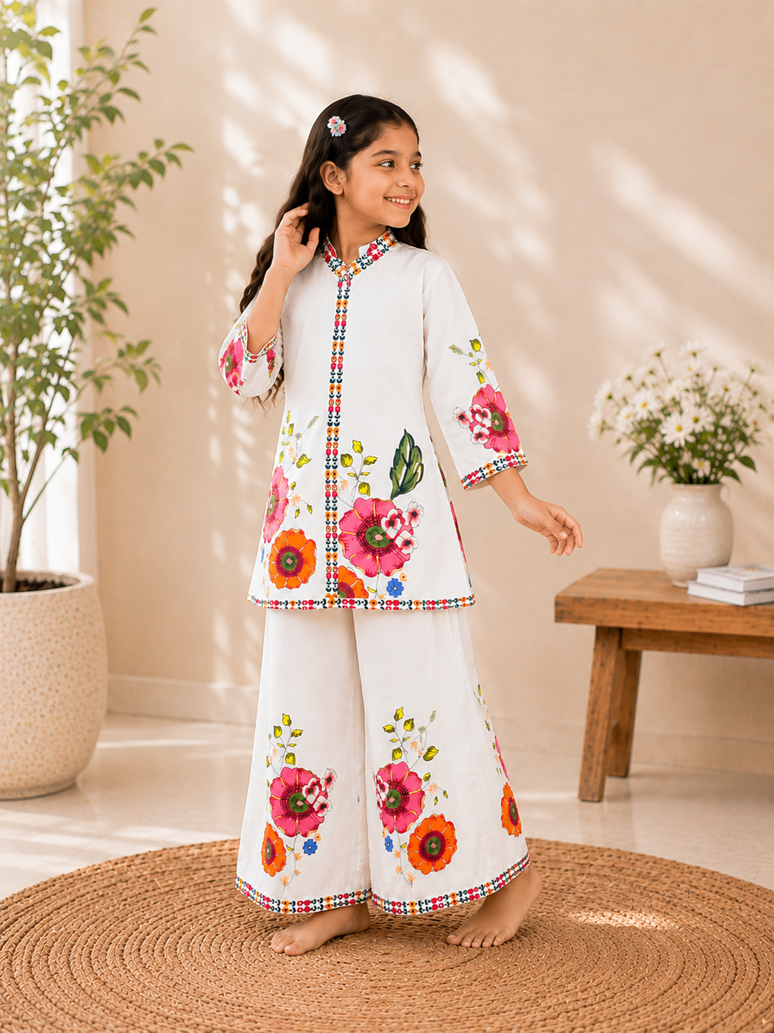 Girls Floral Printed Cord Set in Imported Fusigam Fabric