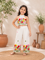 Girls Blossom Bloom Embroidered  Kora Cotton Co-Ord Set