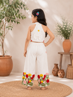Girls Blossom Bloom Embroidered  Kora Cotton Co-Ord Set