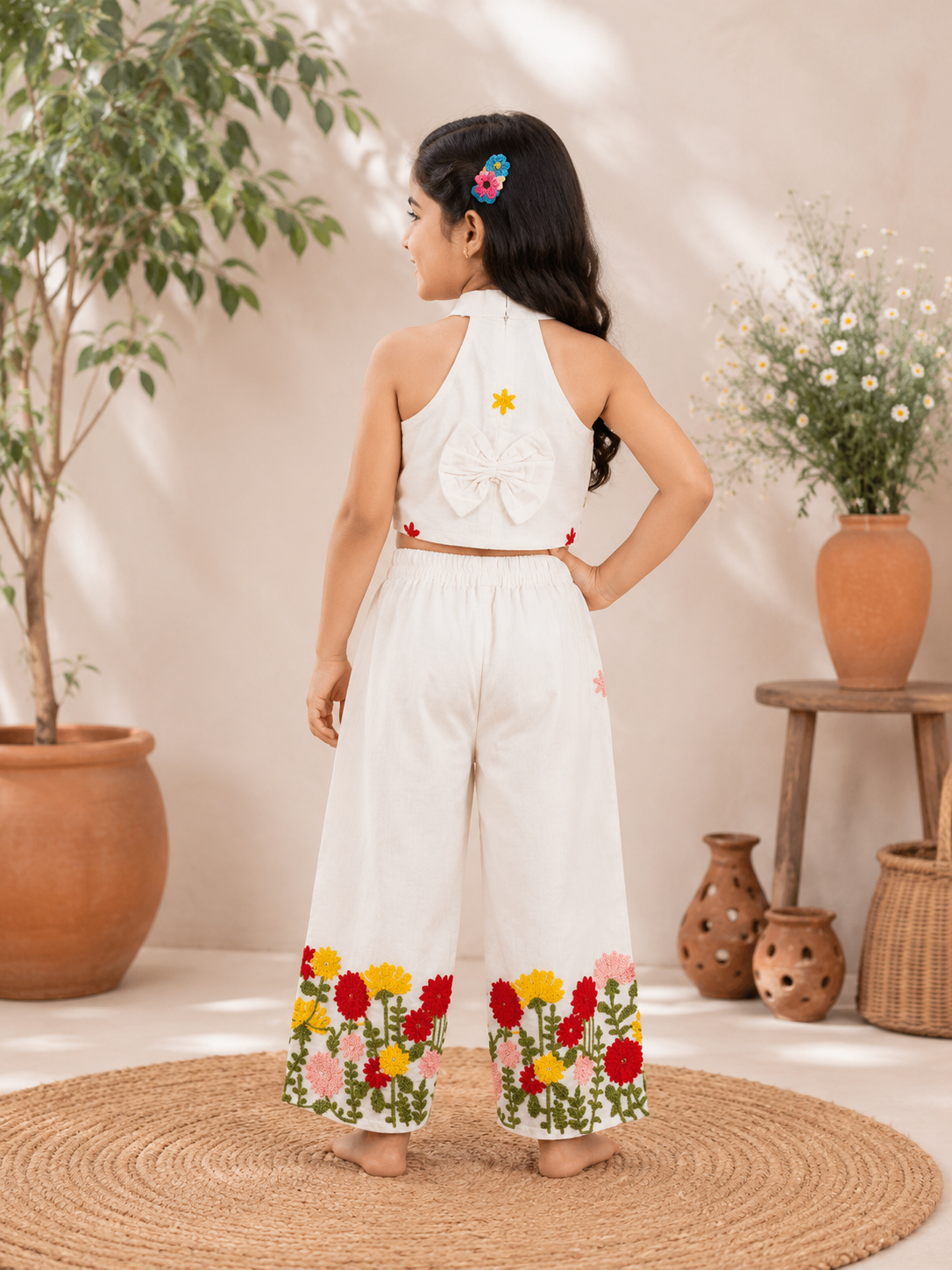 Girls Blossom Bloom Embroidered  Kora Cotton Co-Ord Set