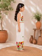 Girls Blossom Bloom Embroidered  Kora Cotton Co-Ord Set