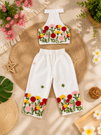 Girls Blossom Bloom Embroidered  Kora Cotton Co-Ord Set