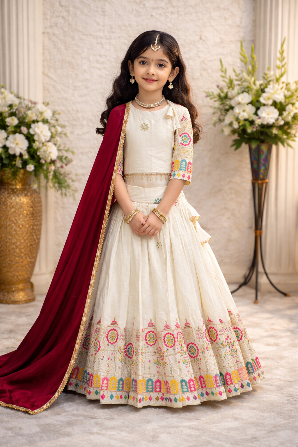 Girls Cotton Lehenga Choli with Dupatta – Embroidered Kids Ethnic Wear