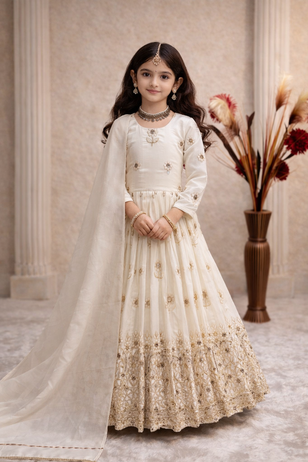 Girls Embroidered Party Wear Gown with Dupatta