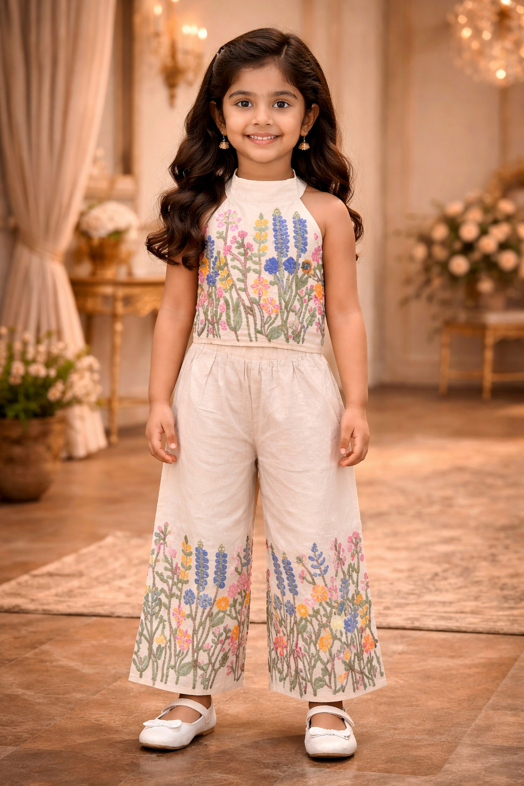 Girls Khadi Cotton Co-Ord Set – Sleeveless Embroidered Kids Matching Outfit