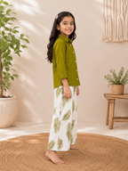Mul Chanderi Shirt with Printed Wide-Leg Pants for Kids Girls