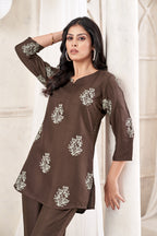 Women Premium Verican Cotton Co-Ord Set with Butta | Soft Breathable Casual Travel Lounge Wear