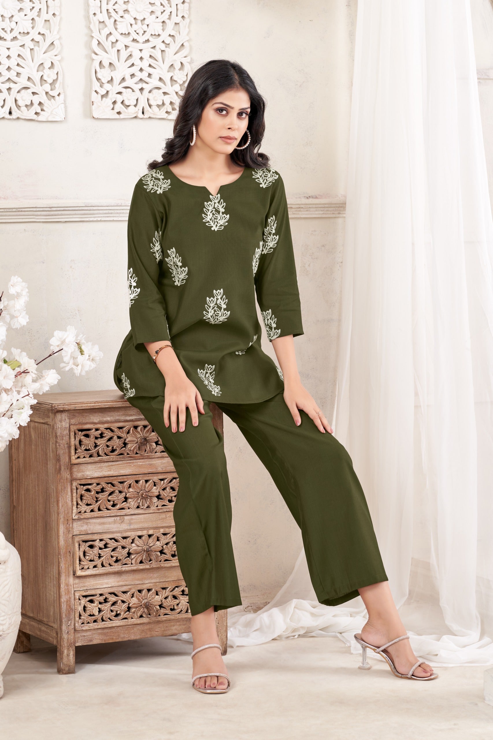 Women Premium Verican Cotton Co-Ord Set with Butta | Soft Breathable Casual Travel Lounge Wear