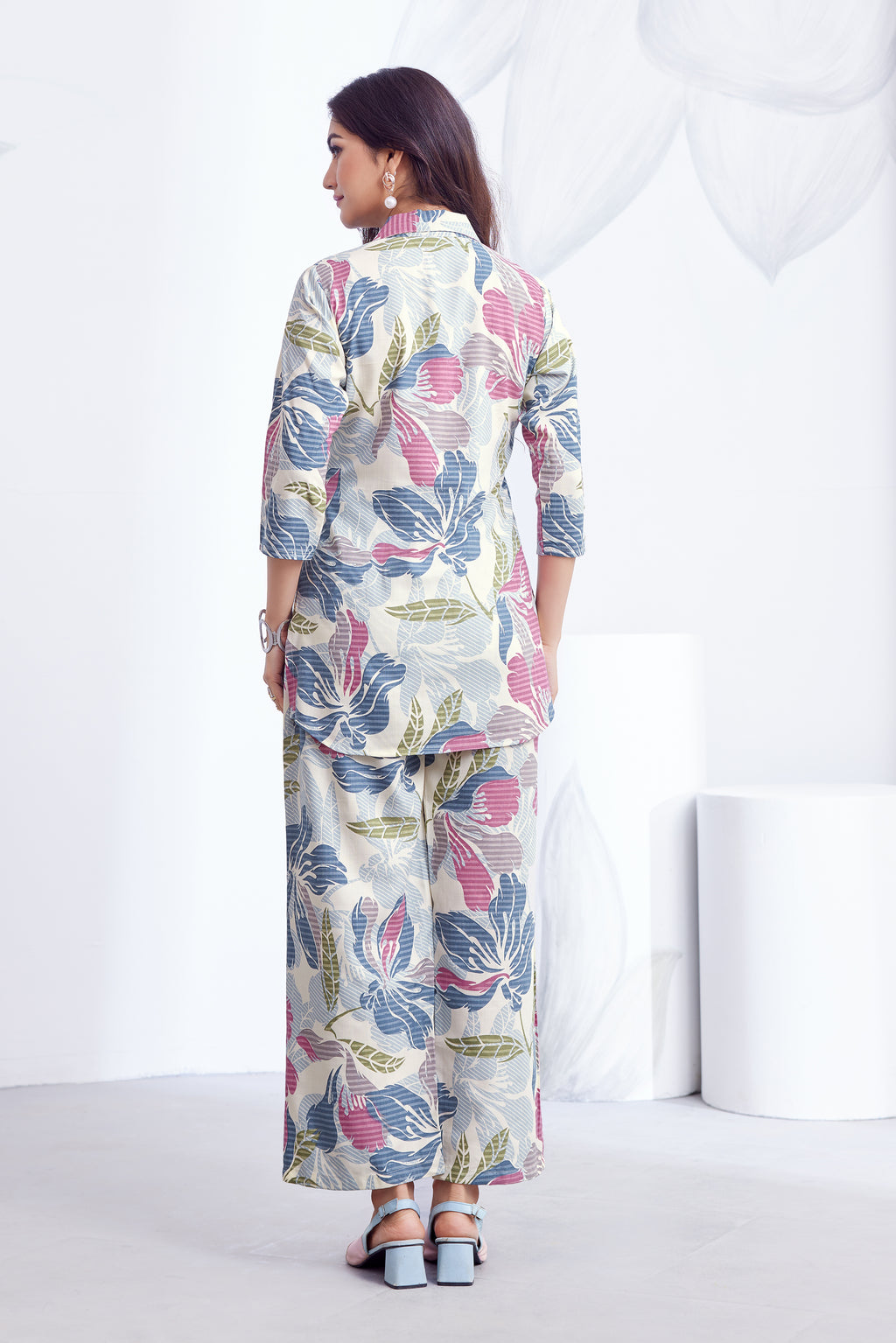 Women Diamond Linen Print Co-Ord Set | Premium Soft Breathable Casual Travel Lounge Wear