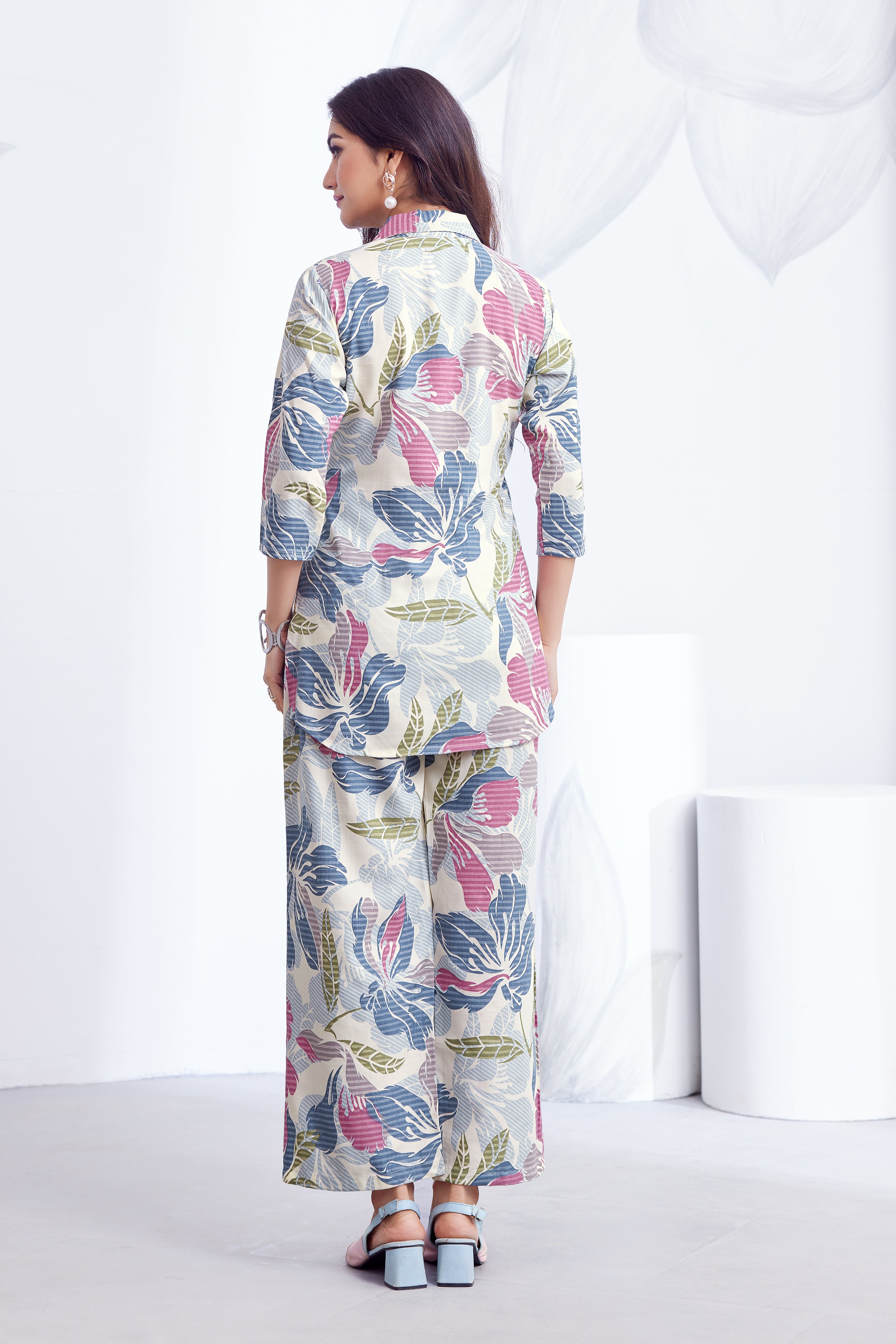 Women Diamond Linen Print Co-Ord Set | Premium Soft Breathable Casual Travel Lounge Wear
