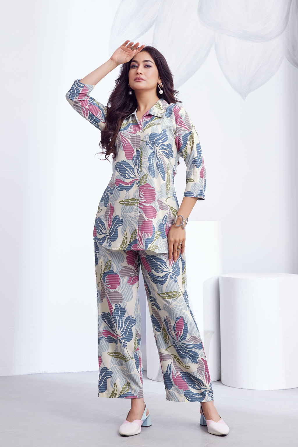 Women Diamond Linen Print Co-Ord Set | Premium Soft Breathable Casual Travel Lounge Wear