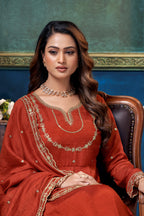Women Ethnic Motifs Embroidered Panelled Thread Work Kurta with Trousers & With Dupatta