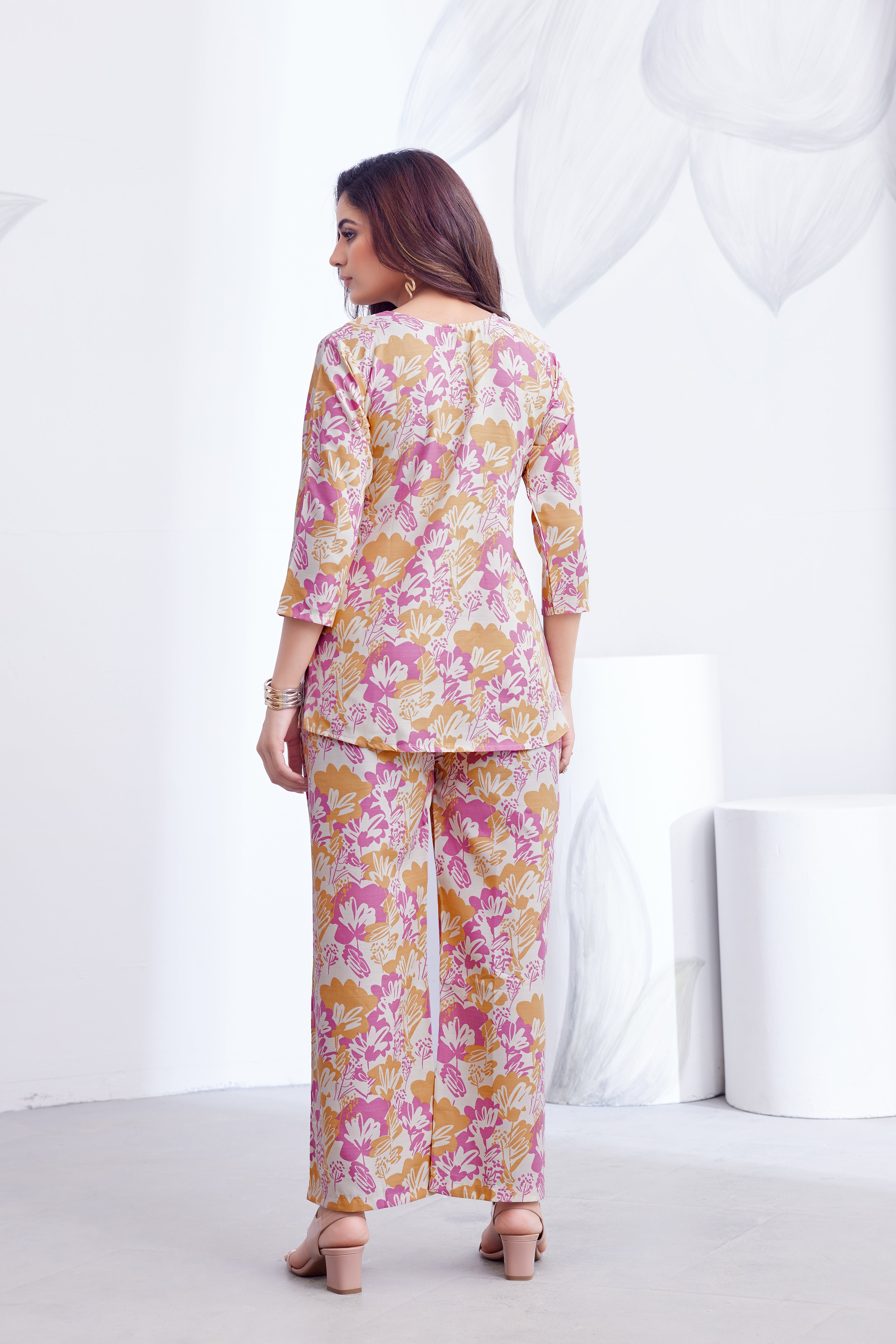 Women Diamond Linen Print Co-Ord Set | Premium Soft Breathable Casual Travel Lounge Wear