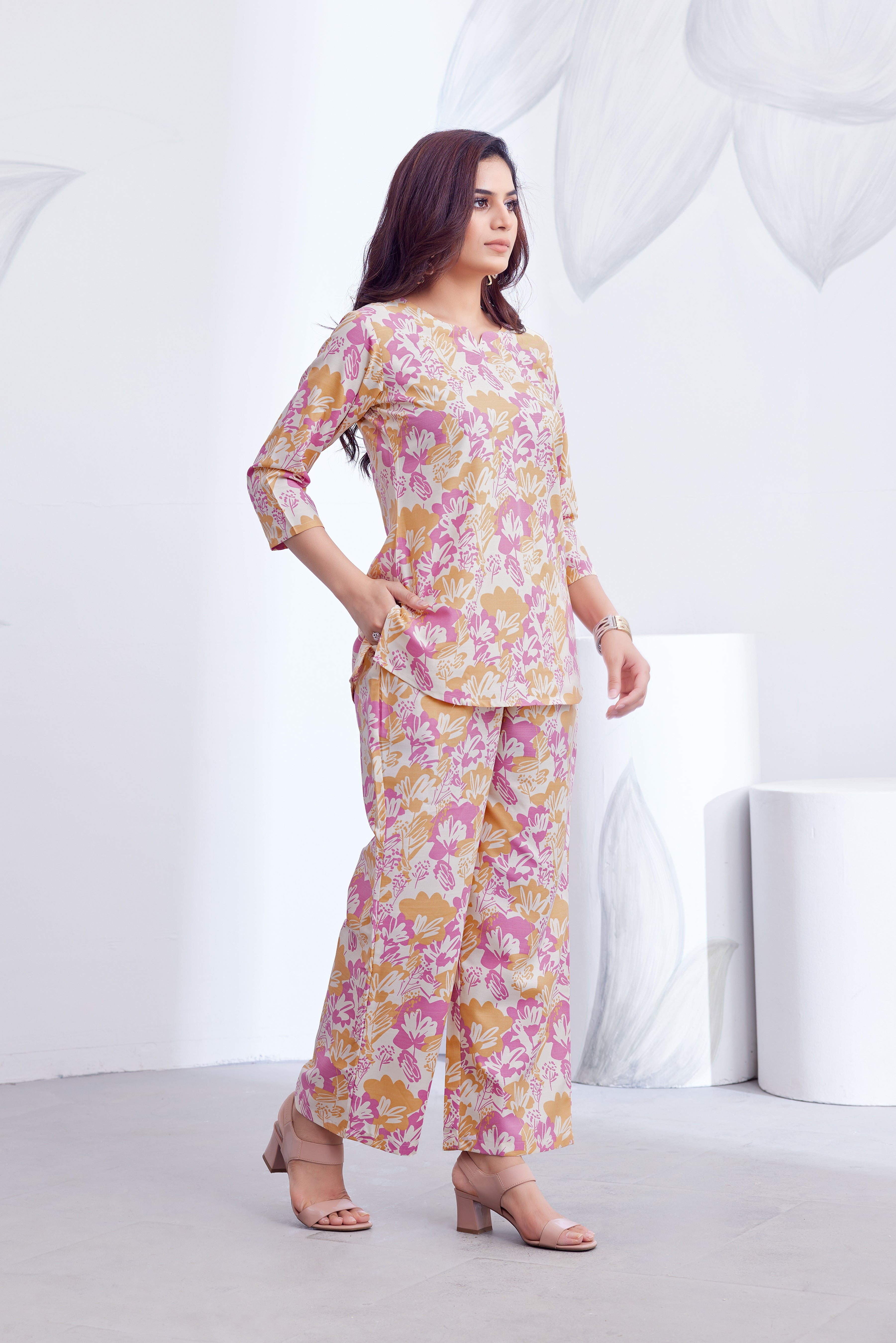 Women Diamond Linen Print Co-Ord Set | Premium Soft Breathable Casual Travel Lounge Wear
