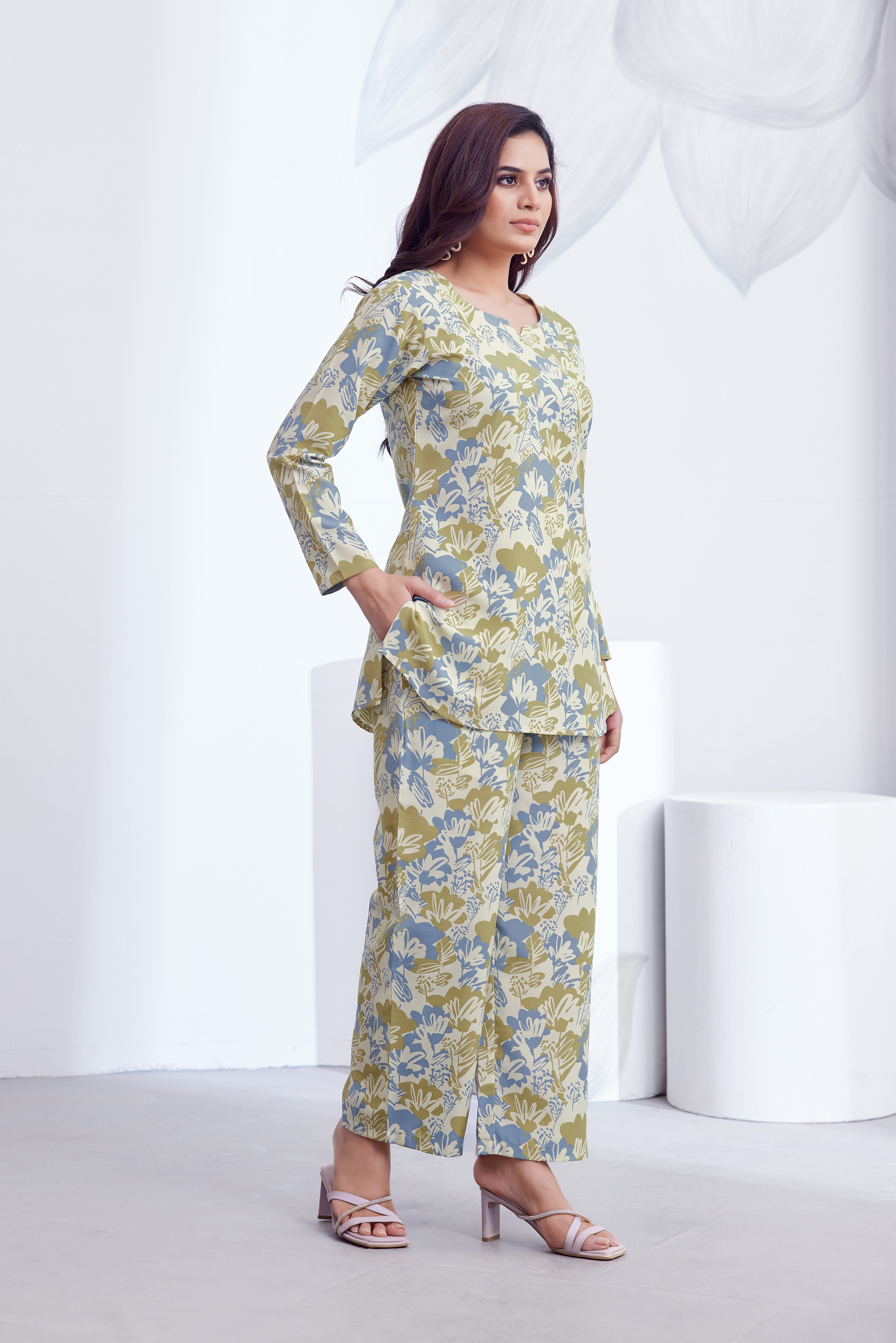 Women Diamond Linen Print Co-Ord Set | Premium Soft Breathable Casual Travel Lounge Wear