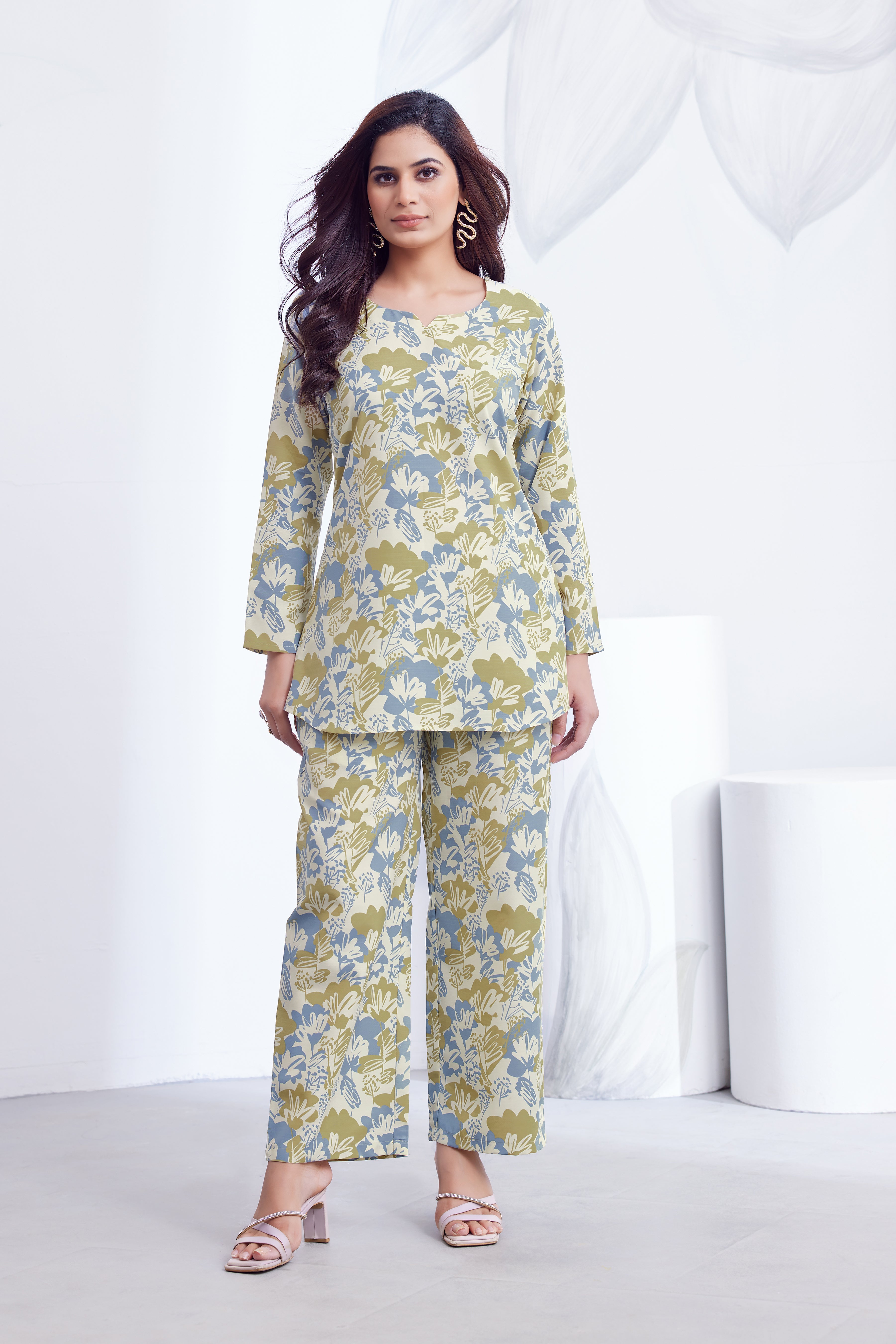 Women Diamond Linen Print Co-Ord Set | Premium Soft Breathable Casual Travel Lounge Wear